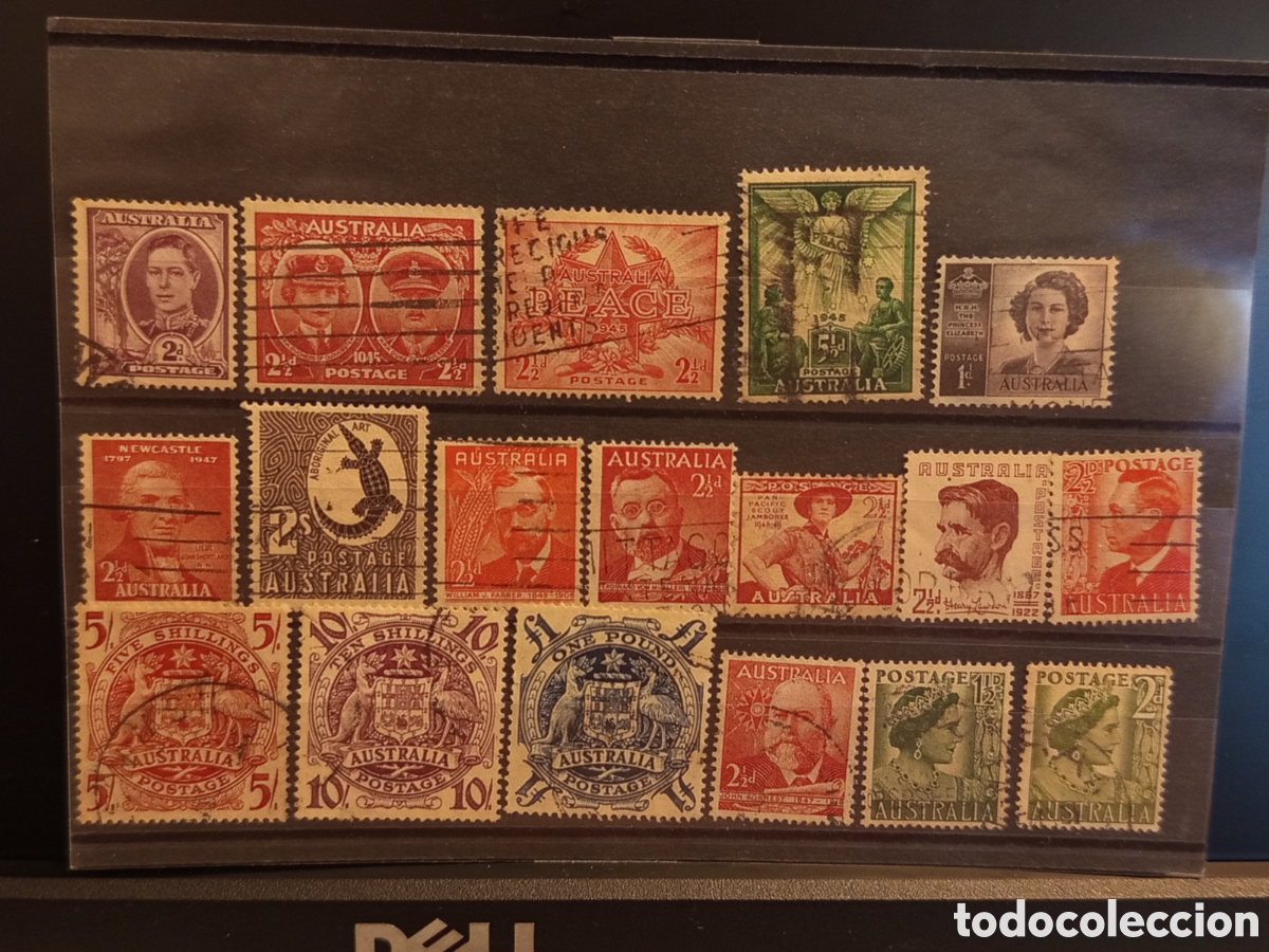 Sellos: Tarjeta con Lote de 18 Sellos Cl&aacute;sicos de Australia (A&ntilde;os 1942-1950)
