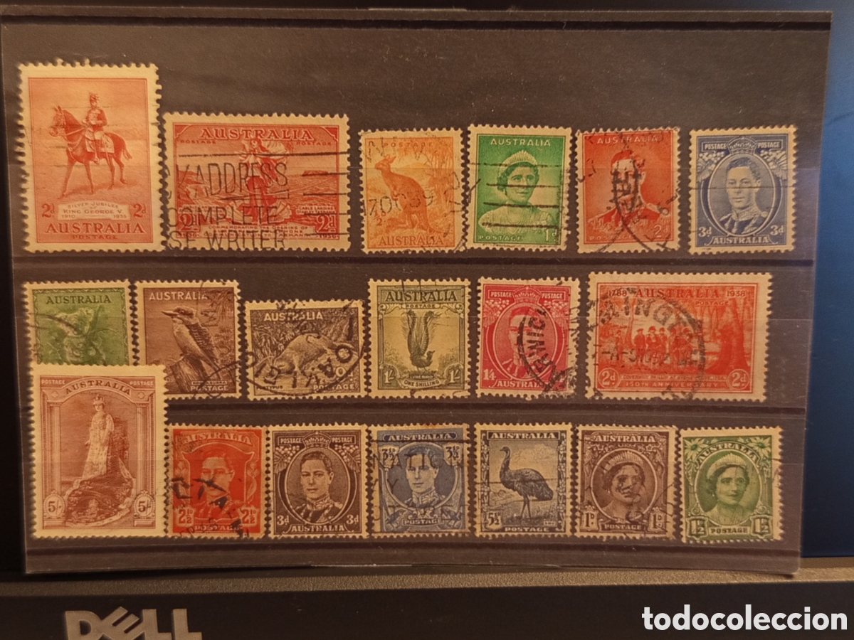 Sellos: Tarjeta con Lote de 19 Sellos Cl&aacute;sicos de Australia (A&ntilde;os 1935-1945)