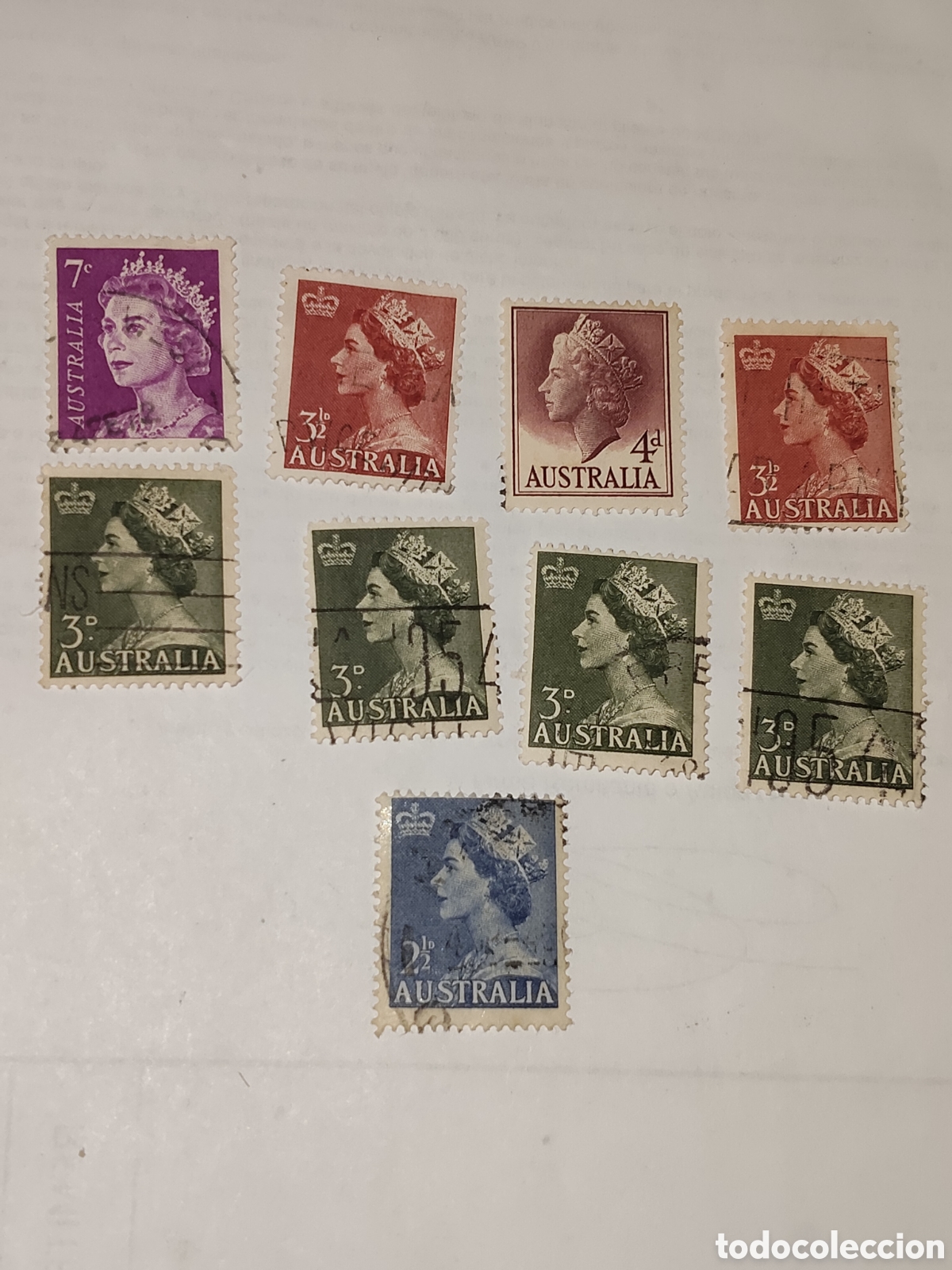 Sellos: 9 Sellos de Australia Reina Isabel ll 1953-54