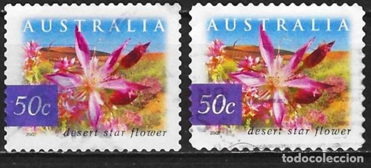 Sellos: Australia 2003 - Mi 2189 BA y BC - YT 2089 y 2089a - Flor : Estella del deserto
