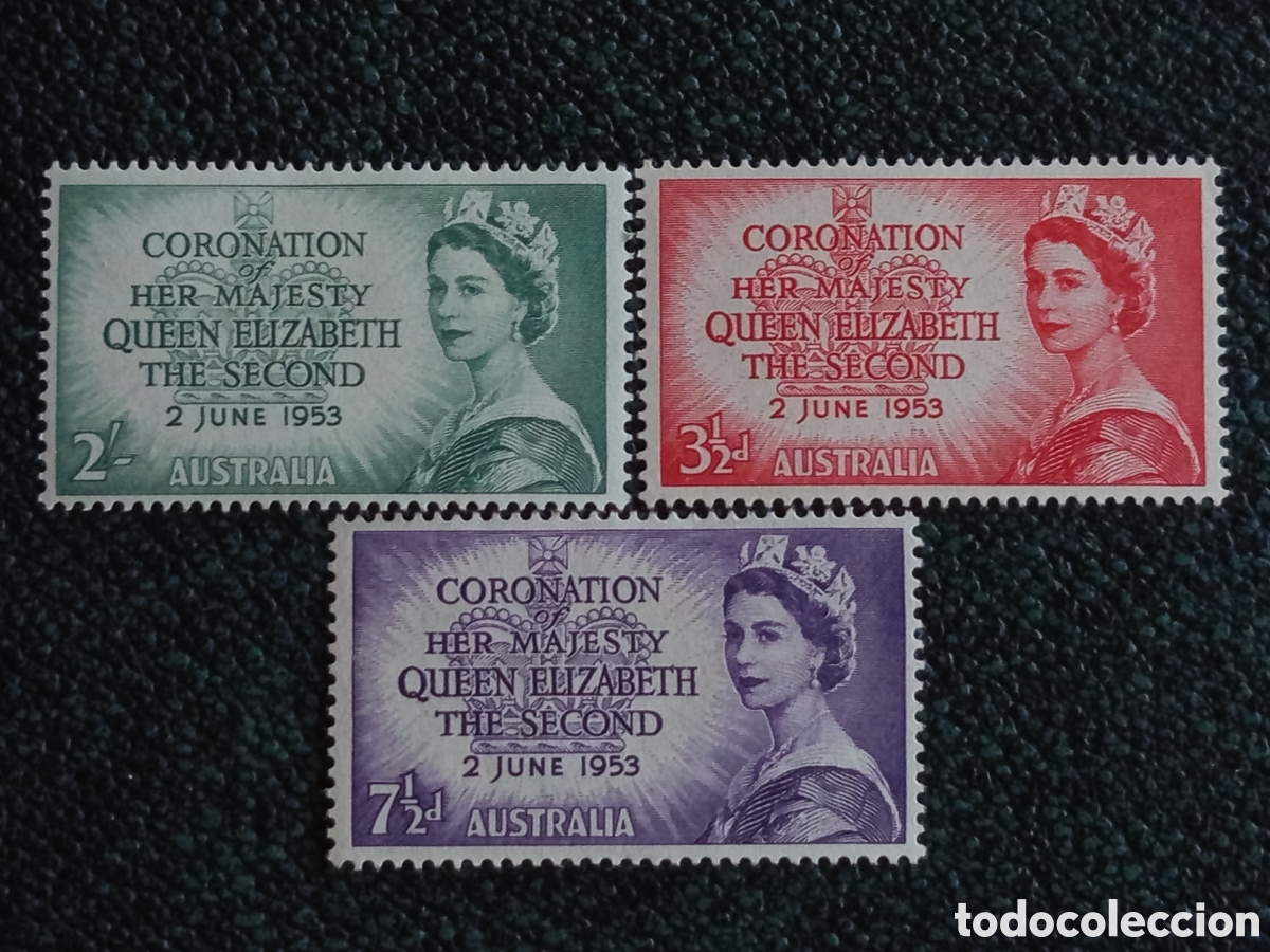 Sellos: Australia 1953 Coronacion Reina Isabel II Serie Completa 3 Valores MH