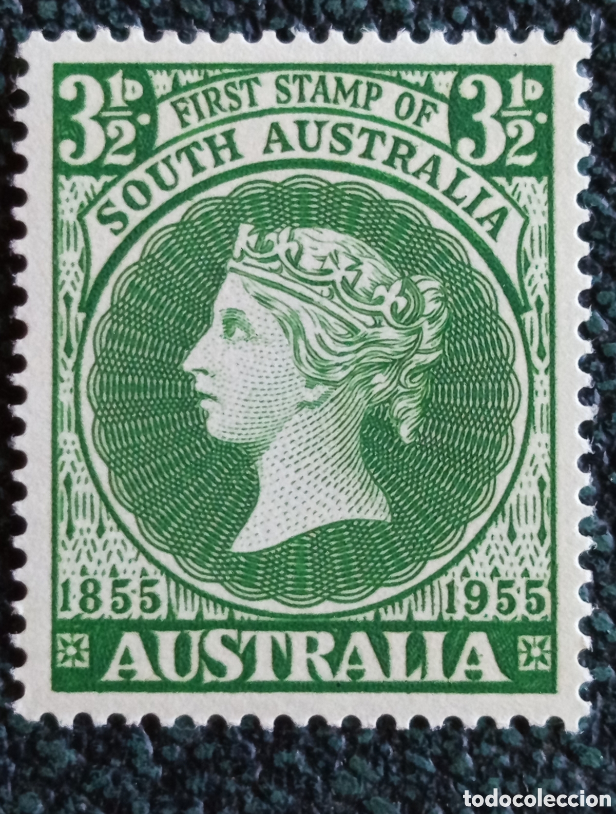 Sellos: Australia 1955 Centenario Primer Sello de Australia del Sur 3&frac12;d Verde MH