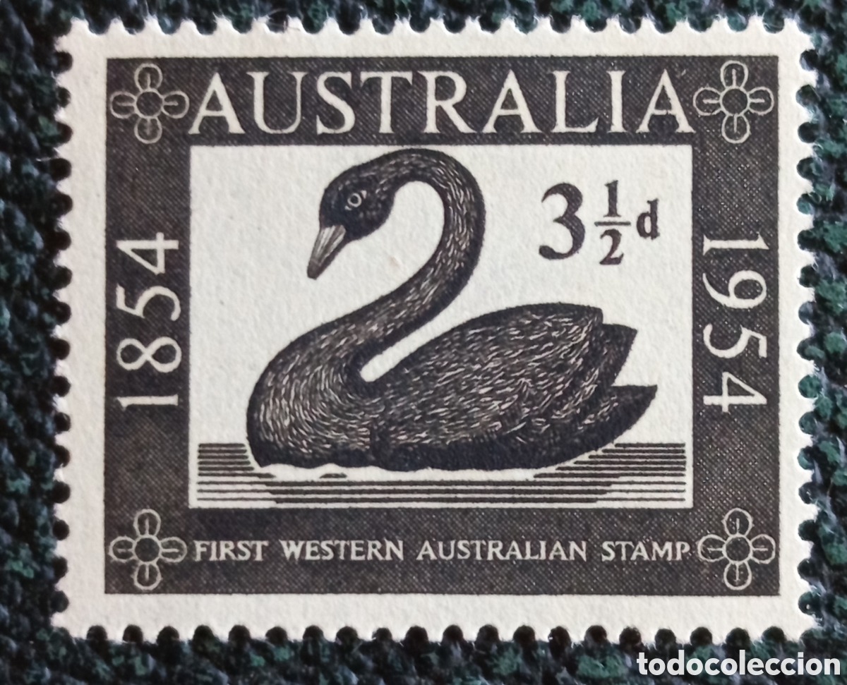 Sellos: Australia 1954 Centenario Primer Sello Australia Occidental 3&frac12;d Negro MH