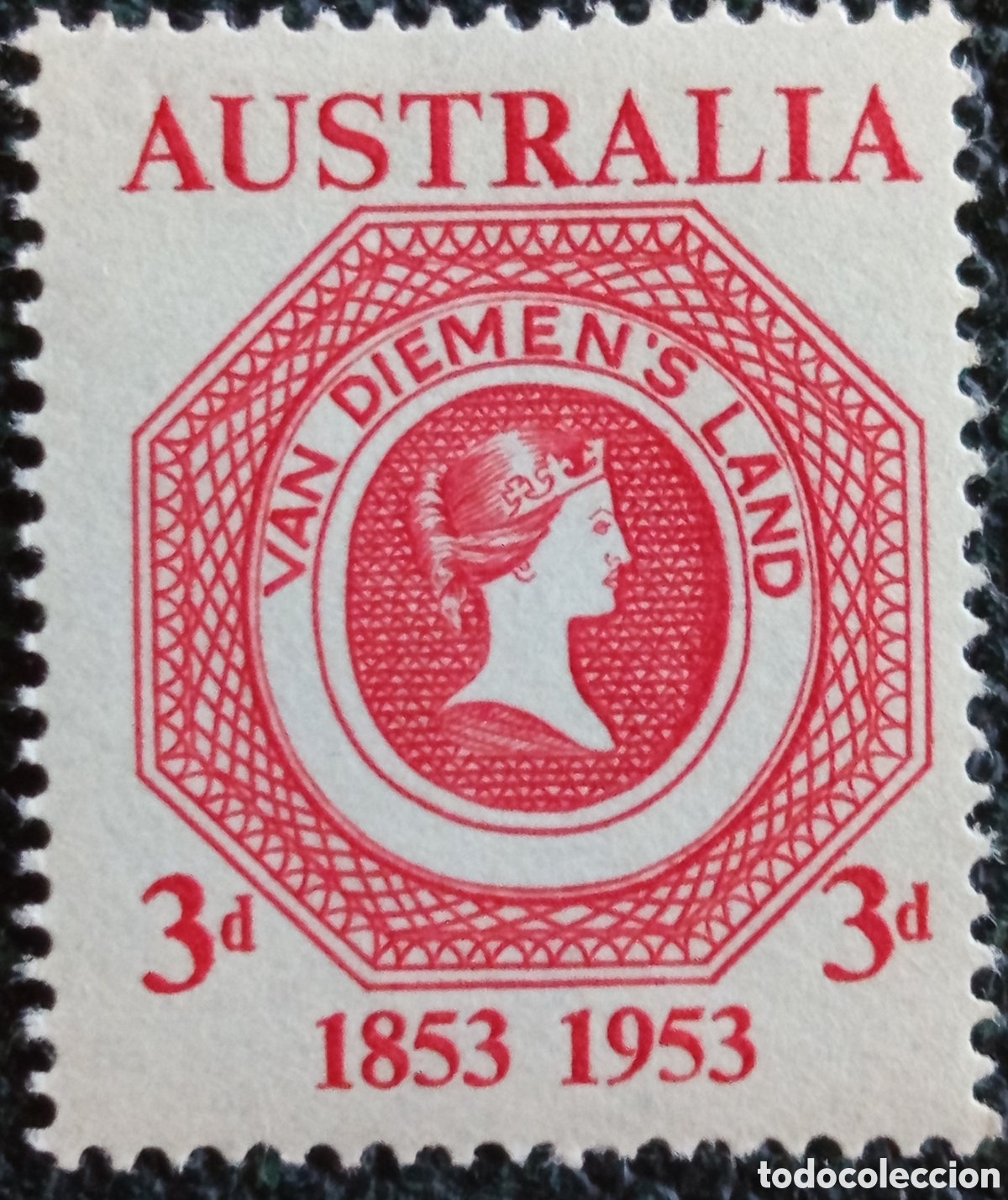 Sellos: Australia 1953 Centenario Primer Sello Tierra de Van Diemen 3d Rojo MH