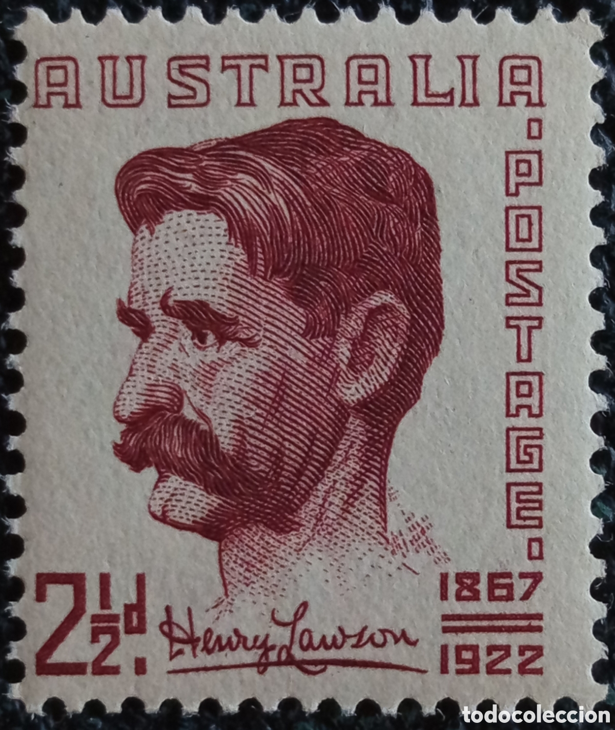Sellos: Australia 1949 Conmemorativo Poeta Henry Lawson 2&frac12;d Rojo Castano MH