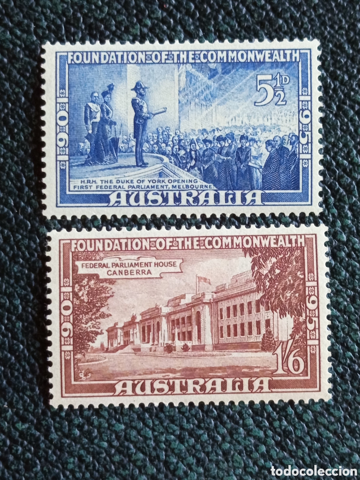 Sellos: Australia 1951 Cincuentenario Mancomunidad 5&frac12;d y 1s6d Yvert 193/194 MH