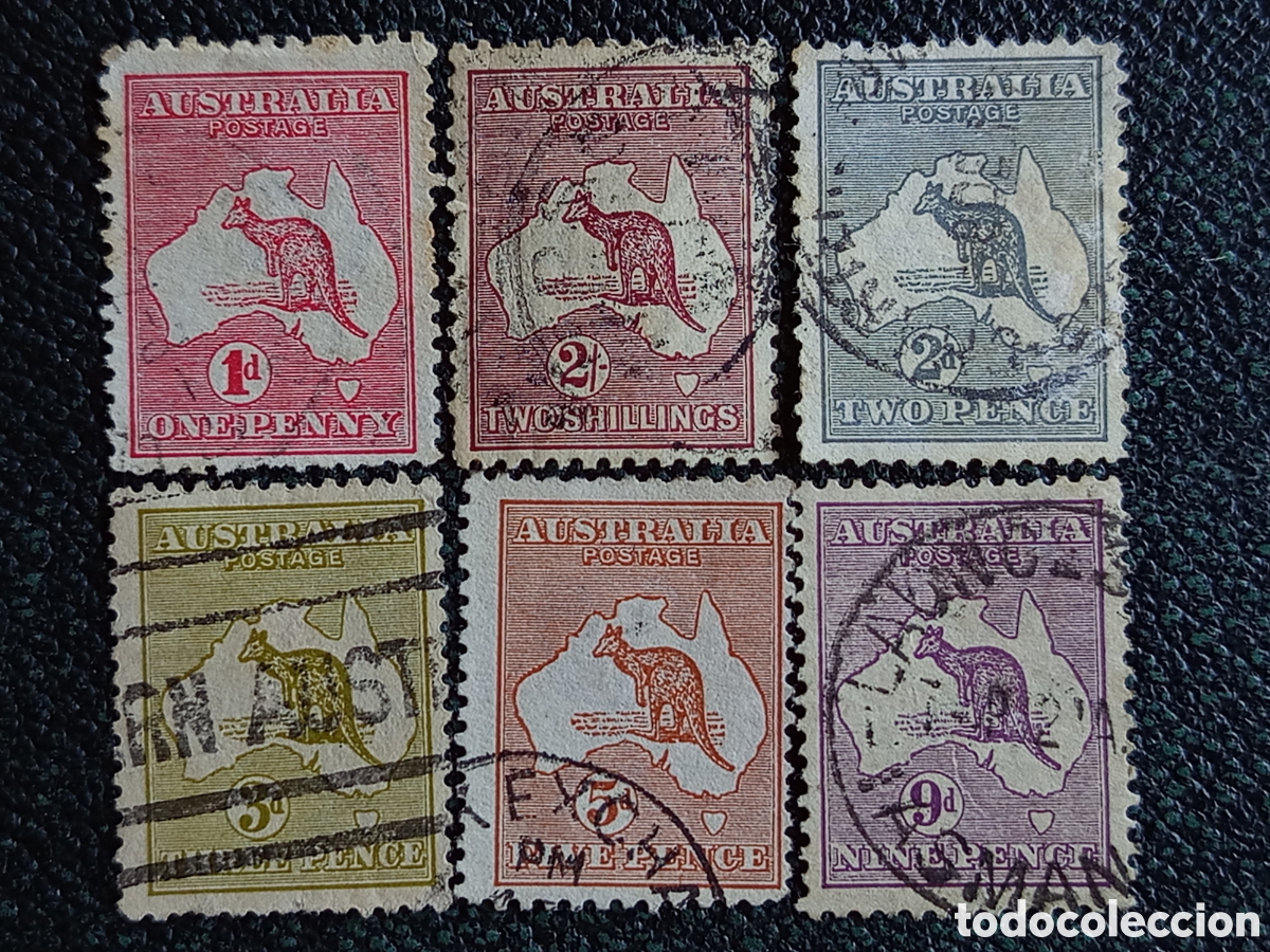 Sellos: Australia 1913/36 Canguro sobre Mapa Lote 6 Valores Usados/Usad