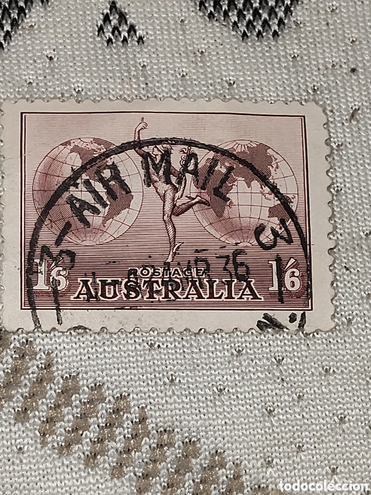 Sellos: Sello de Australia Correo a&eacute;reo Hermes entre dos emiferios 1934 usado