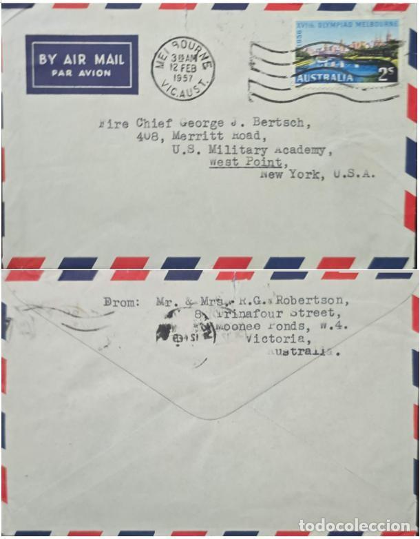 Sellos: MI) 1957, AUSTRALIA, VICTORIA AUSTRALIA A NUEVA YORK, CUBIERTA DE CORREO AEREO, ESTAMPILLA CONMEMOR