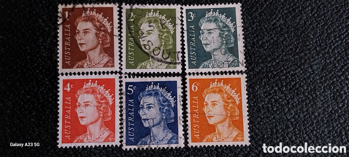 Sellos: Lote de 6 Sellos Australia 1966 Reina Isabel II Definitivos SG 382/387 Usados