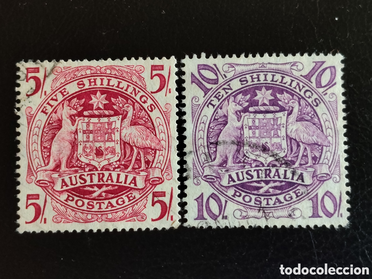 Selos: Lote 2 Sellos Australia 1949 Escudo de Armas 5s y 10s Nuevos Scott 221-222