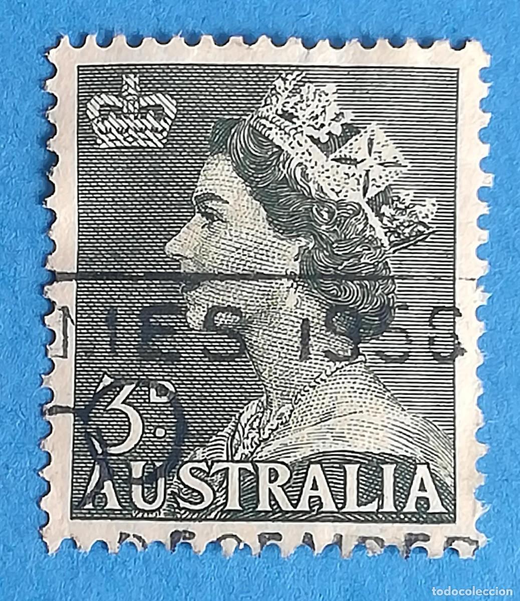 Sellos: Australia 1953. Reina Elizabeth II. Sello de 3 peniques.