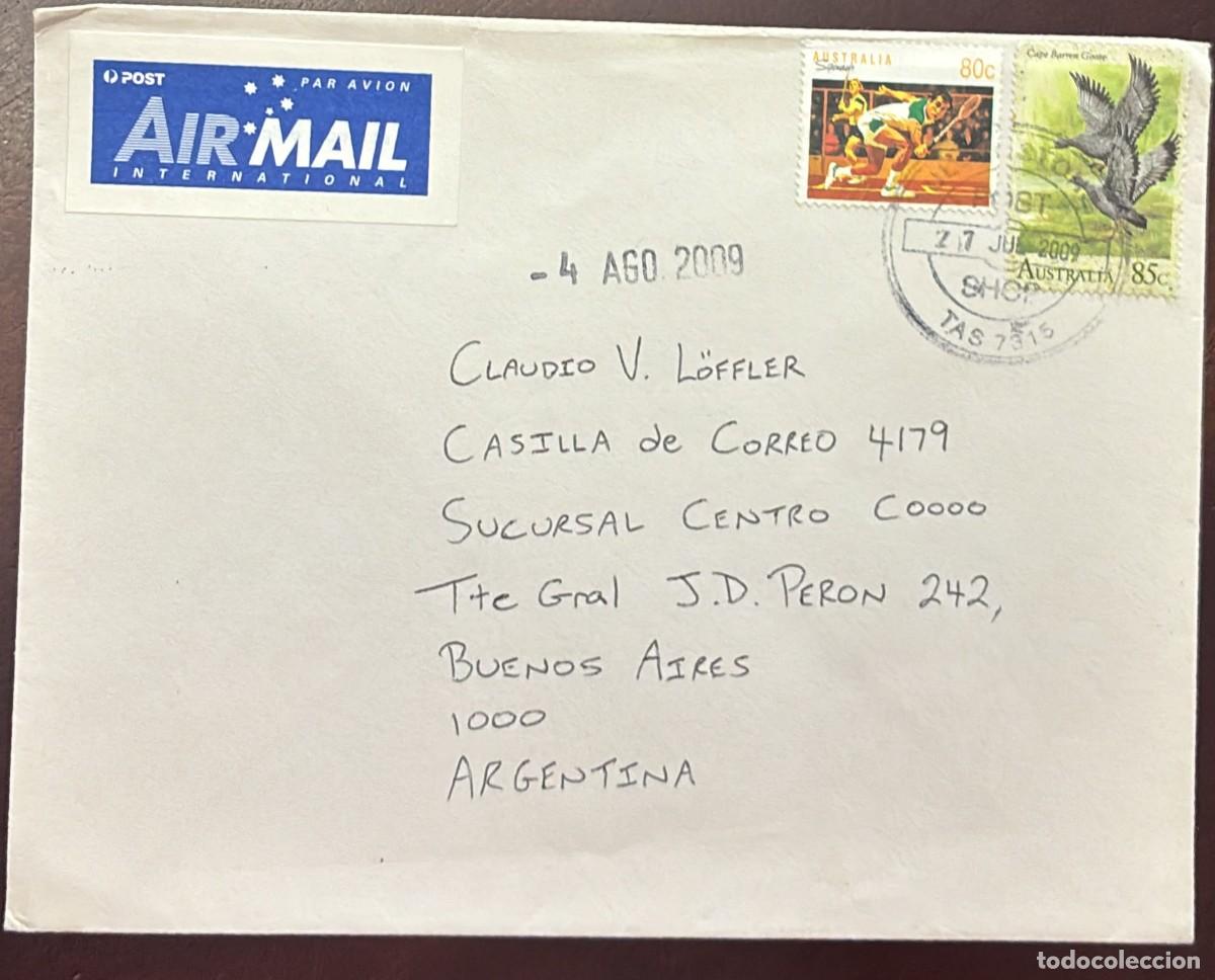 Sellos: TS.)2009, AUSTRALIA, ULVERSTONE TO BUENOS AIRES, AIRMAIL ENVELOPE, TWO STAMPS: ON THE LEFT, &rdquo;SPORTS