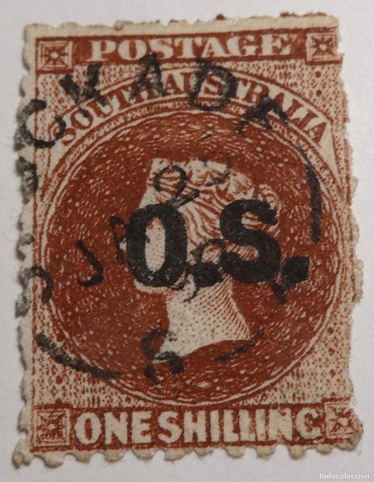 Sellos: Sello postal de AUSTRALIA MERIDIONAL/SOUTH 1867-71 One Shilling - REINA VICTORIA