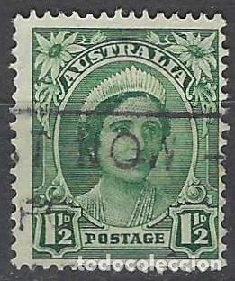 Sellos: AUSTRALIA 1942-44 - REINA ELIZABETH, VERDE - USADO