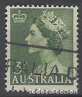 Sellos: AUSTRALIA 1953 - REINA ISABEL II, 3P VERDE OSCURO - USADO