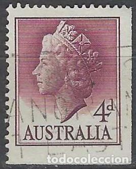 Sellos: AUSTRALIA 1957 - REINA ISABEL II, 4 P VIOLETA PARDUZCO - USADO DE CARNET