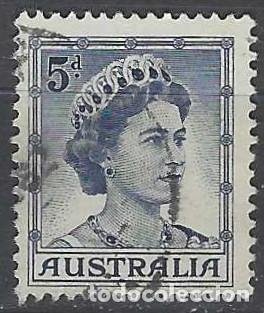 Sellos: AUSTRALIA 1959 - REINA ISABEL II, 5 P AZUL VIOLETA - USADO