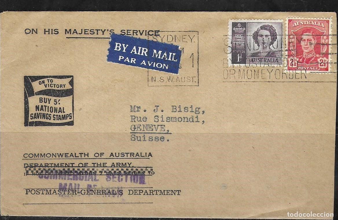 Sellos: Sobre Oficial &rdquo;O.H.M.S.&rdquo; del Departamento del Ej&eacute;rcito de Australia para Suiza (1944) - Censura de G