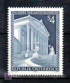 Sellos: AUSTRIA 1589 SIN CHARNELA, ARQUITECTURA, CENTENARIO DEL EDIFICIO DEL PARLAMENTO, - Foto 1