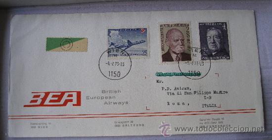 Sellos: sobre circulado BEA british european airways, con sellos austriacos, 1973 - Foto 1 - 31681966
