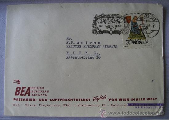 Sellos: sobre circulado BEA british european airways, con sellos austriacos, matasellos salzburg 1958 - Foto 1 - 31682170