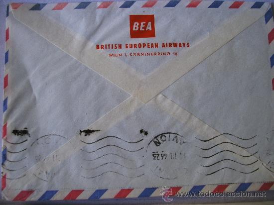 Sellos: sobre circulado BEA british european airways, con sellos austriacos, 1966 - Foto 2 - 31771712