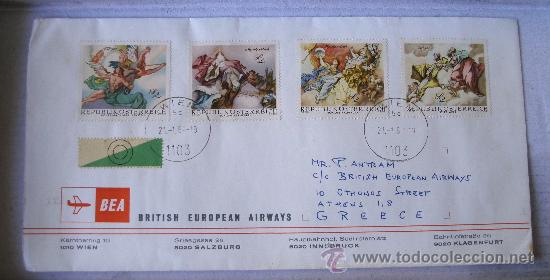 Sellos: sobre circulado BEA british european airways, con sellos austriacos, 1968