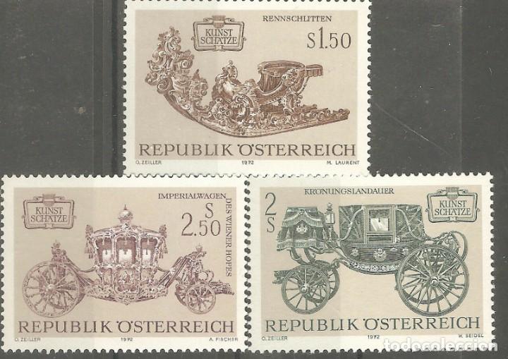 Sellos: AUSTRIA,3 VALORES,CARROZAS MUSEO IMPERIAL,1971,NUEVOS,SIN SE&Ntilde;AL FIJASELLOS