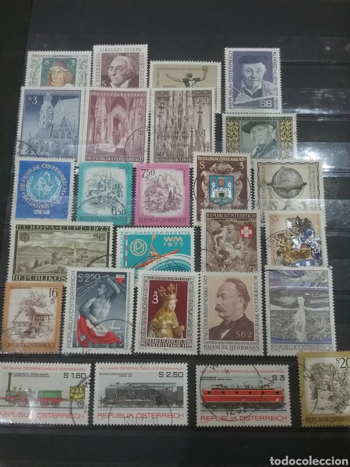 Stamps: Sellos Austria (Osterreich) mtdos/1977/A&ntilde;o Competo/transporte/trenes/deporte/arte/religion/paisajes/