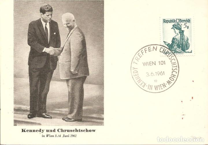 Timbres: TARJETA MATASELLADO, VIENA-AUSTRIA, ENCUENTRO KENNEDY-CHRUSCHTSCHOW, 1961