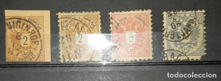Briefmarken: AUSTRIA,1883. MAGN&Iacute;FICO LOTE. CAT.YT.40,42 Y 43. Y ENTERO POSTAL RECORTADO.