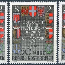 Sellos: AUSTRIA 1968 IVERT 1103/5 *** 50º ANIVERSARIO DE LA REPUBLICA - ESCUDOS NUEVAS PROVINCIAS