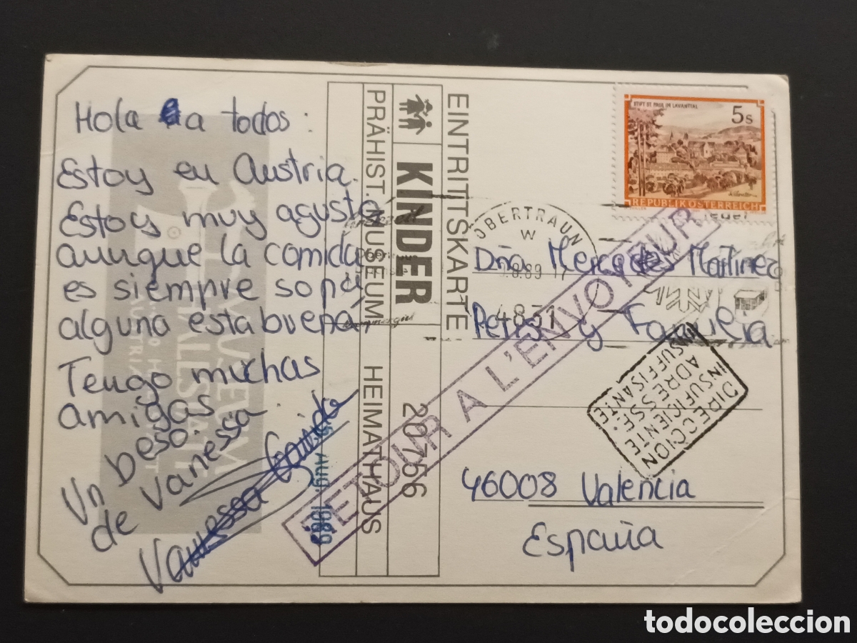 Sellos: AUSTRIA. POSTAL FRANQUEADA Y DEVUELTA A SU PROCEDENCIA. - Foto 1