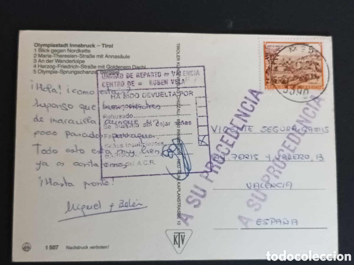 Sellos: AUSTRIA. POSTAL FRANQUEADA Y DEVUELTA A SU PROCEDENCIA. - Foto 1