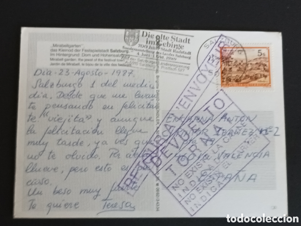 Sellos: AUSTRIA. POSTAL FRANQUEADA Y DEVUELTA A SU PROCEDENCIA. - Foto 1