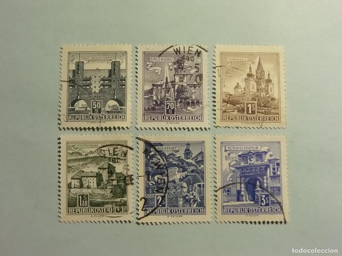 Sellos: AUSTRIA 1958 - ARQUITECTURA, EDIFICIOS, CATEDRALES - 6 VALORES. - Foto 1