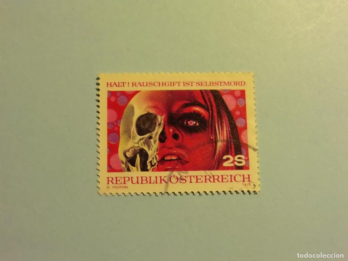 Sellos: AUSTRIA 1973 - SANIDAD, DROGAS - CRANEO. - Foto 1