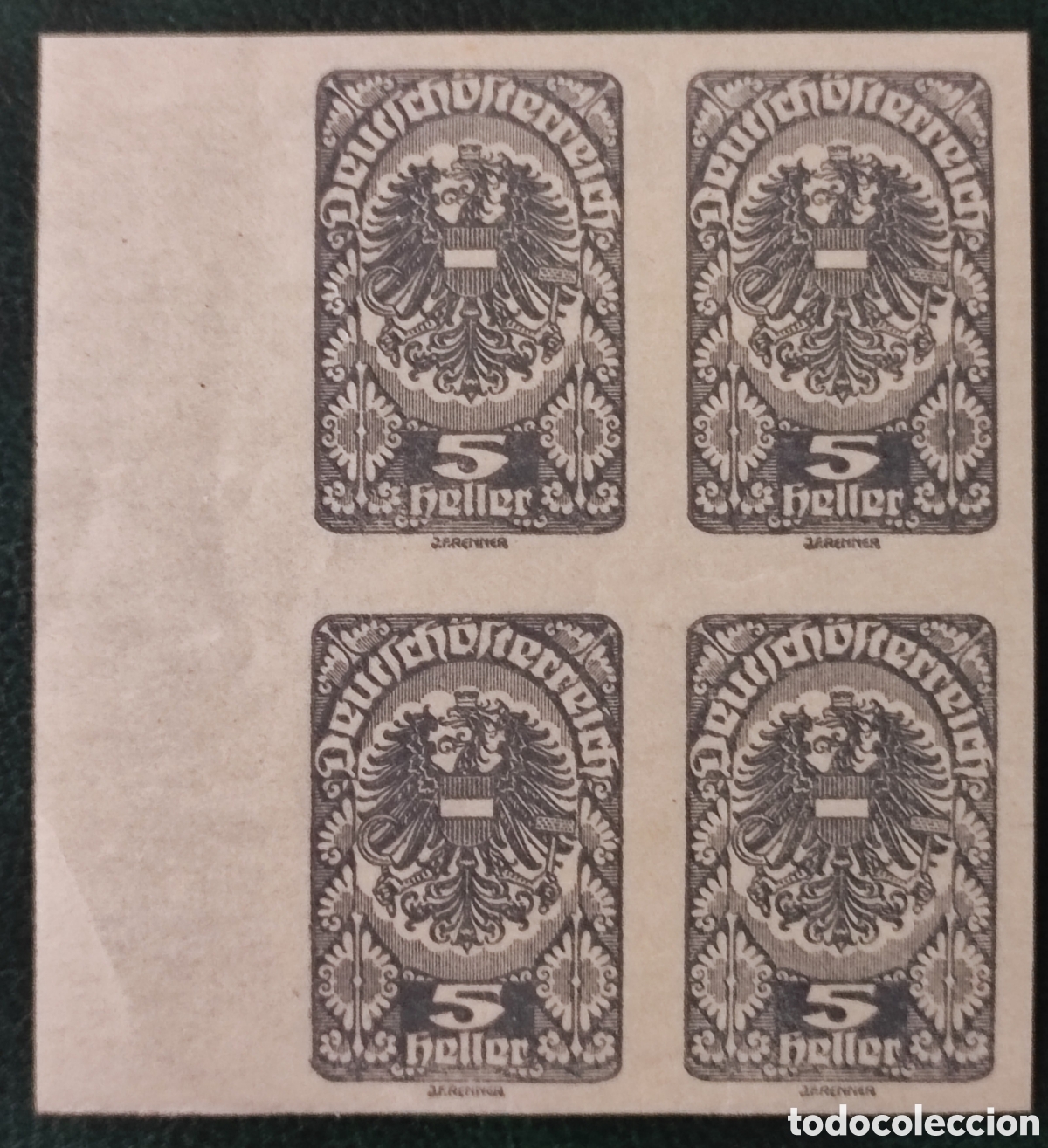 Sellos: Austria. 1919. Bloque de 4 sellos de 5 heller - Foto 1