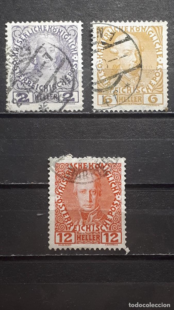 Sellos: AUSTRIA. A&Ntilde;O 1908. &deg;. YVERT. 102, 105, 107. - Foto 1
