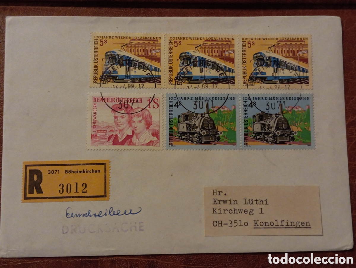 Sellos: Sobr&eacute; Postal Austria 1988 Trenes - Foto 1