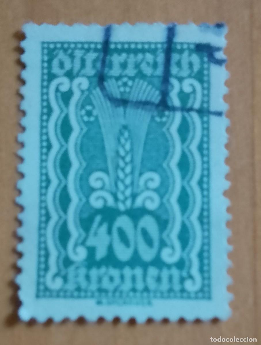 Sellos: AUSTRIA - V/F 400 KRONEN - AÑO 1922 - ALEGORIA, SIMBOLO DE LA AGRICULTURA, ESPIGA.