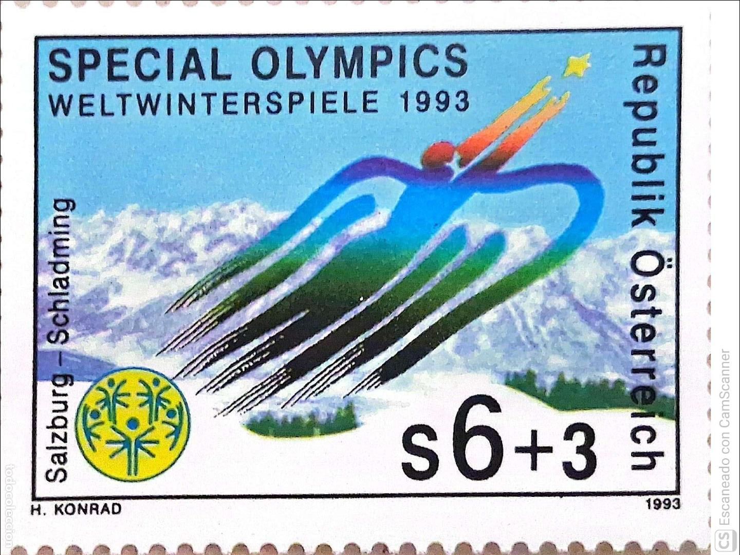 Sellos: Austria. 1920 Juegos ol&iacute;mpicos para discapacitados mentales: Special Olimpycs. 1993. Sellos nuevos y