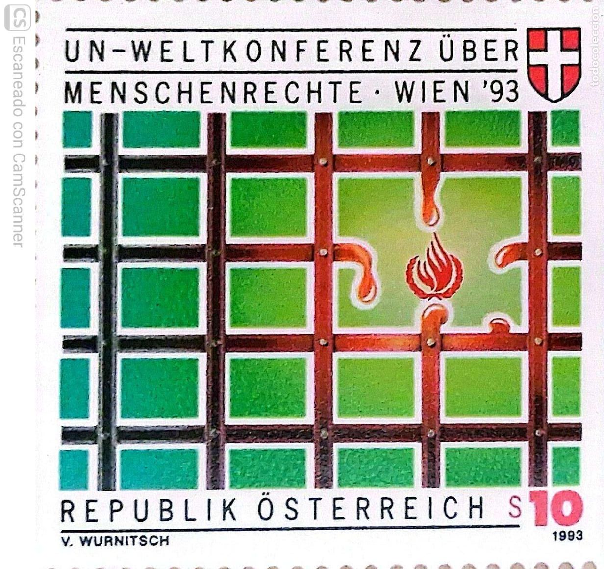 Sellos: Austria. 1931 Conferencia ONU sobre Derechos del Hombre. 1993. Sellos nuevos y numeraci&oacute;n Yvert.