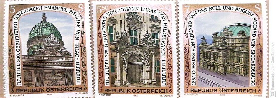 Sellos: Austria. 1913/15 Aniversarios de arquitectos c&eacute;lebres: Joseph E. Fisher von Erlach, Johann Lukas von