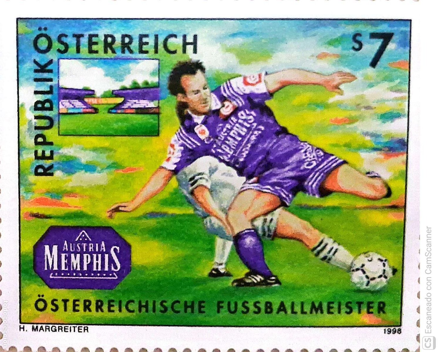 Sellos: Austria. 2077 Los campeones de f&uacute;tbol: Austria Memphis. 1998. Sellos nuevos y numeraci&oacute;n Yvert.