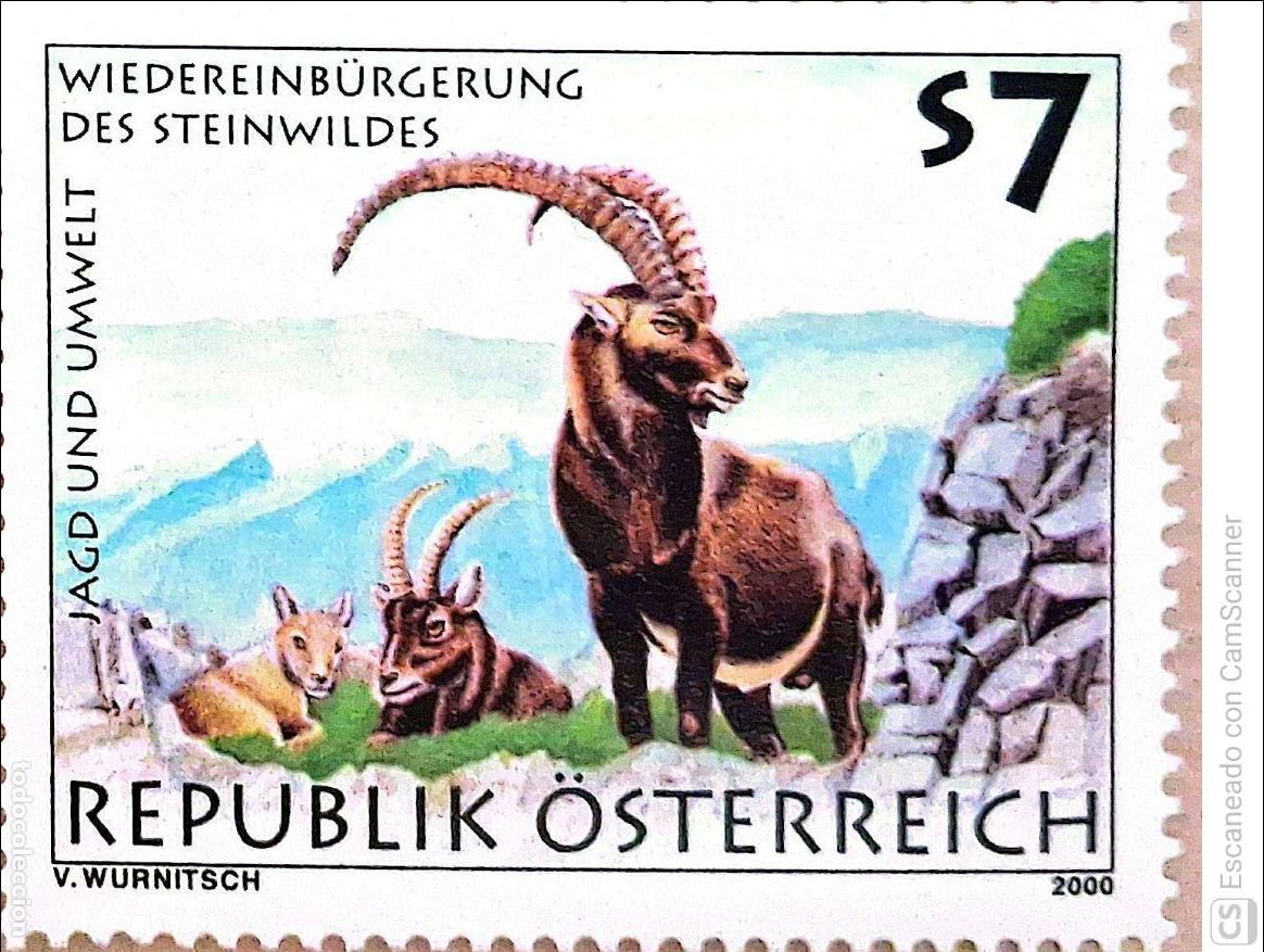 Sellos: Austria. 2133 Caza y medio ambiente: Cabra mont&eacute;s. 2000. Sellos nuevos y numeraci&oacute;n Yvert.