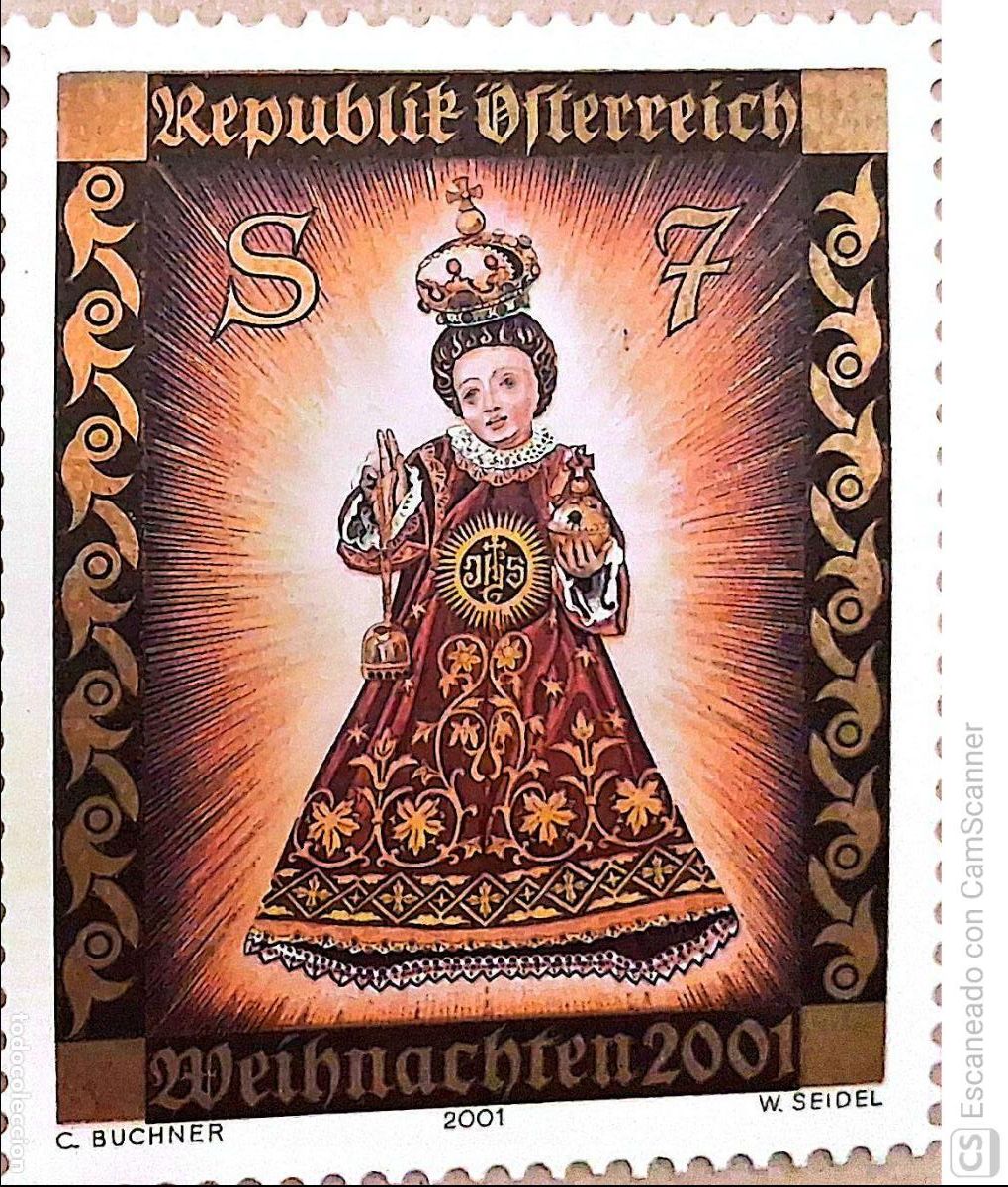 Sellos: Austria. 2194 Navidad: Estatua del Ni&ntilde;o Jes&uacute;s de Filzmoos. 2001. Sellos nuevos y numeraci&oacute;n Yvert.