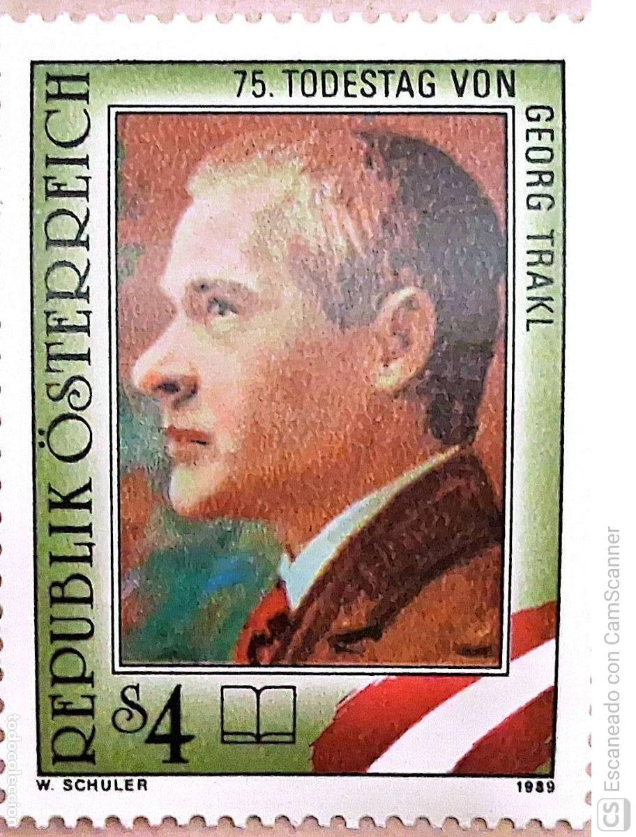 Sellos: Austria. 1804 Aniversario de la muerte del poeta GeorgTrakl. 1989. Sellos nuevos y numeraci&oacute;n Yvert.