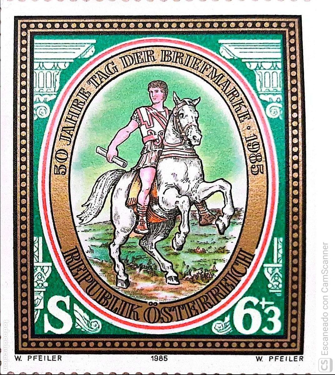 Sellos: Austria. 1660 D&iacute;a del Sello: Correo romano a caballo. 1985. Sellos nuevos y numeraci&oacute;n Yvert.